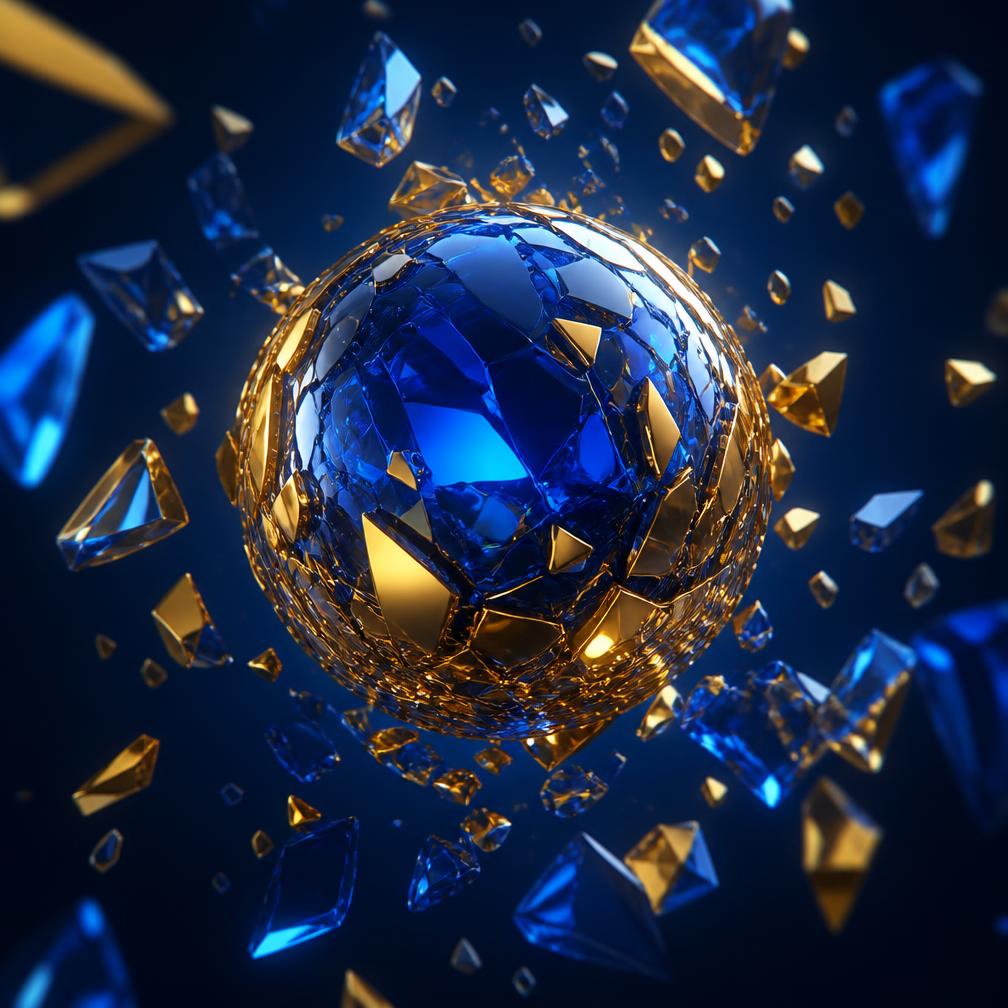 Abstract 3D composition of glass forms converging into a single idea
